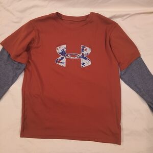 Under Armour Kids' Rust and Blue Long Sleeve Tee